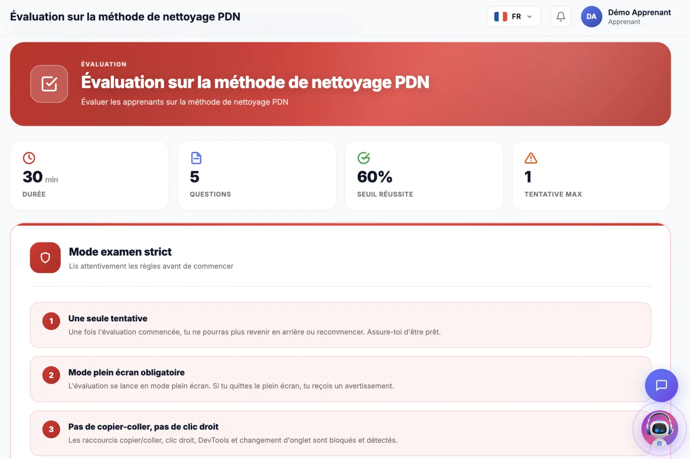 Évaluation en ligne avec mode sécurisé